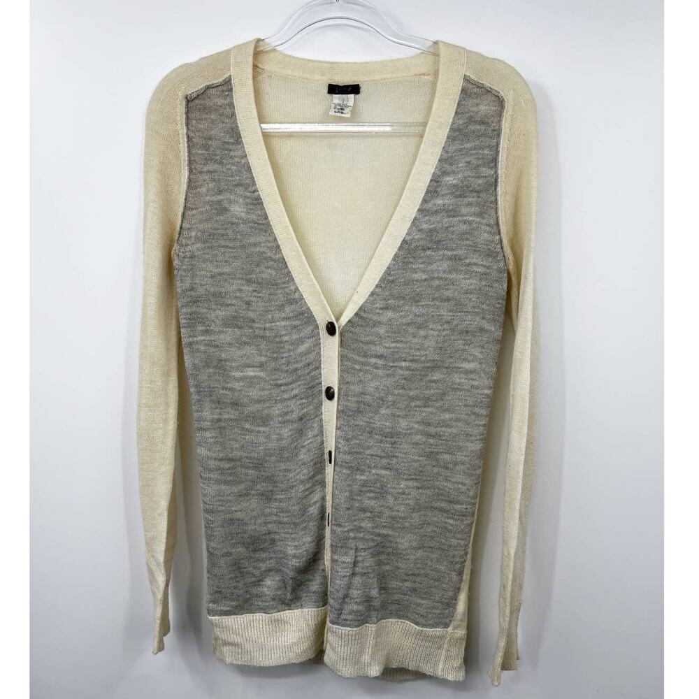 J. Crew Cardigan Womens Alpaca Wool Colorblock Sweater Long Sleeve‎ Gray Ivory S
